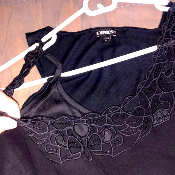 Express black tank top with sequined neckline & lined with built-in cami - Picture 7 of 7